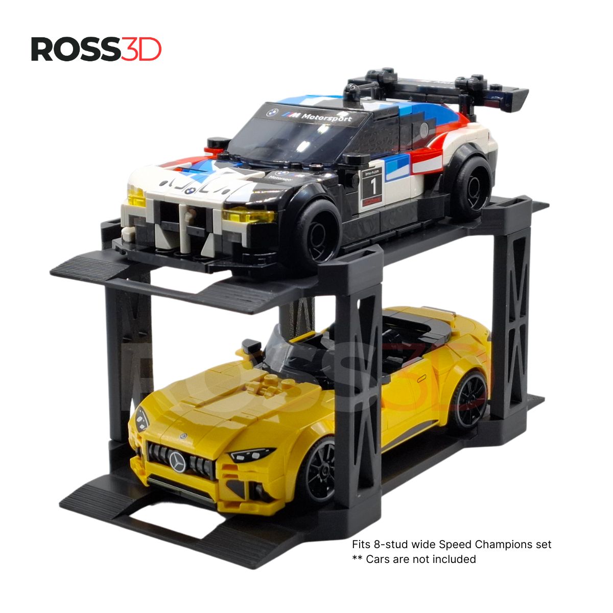 ROSS3D Stackable Display Rack for Lego Speed Champions and Lepin – Extendable Storage Stand for Collectible Car Sets