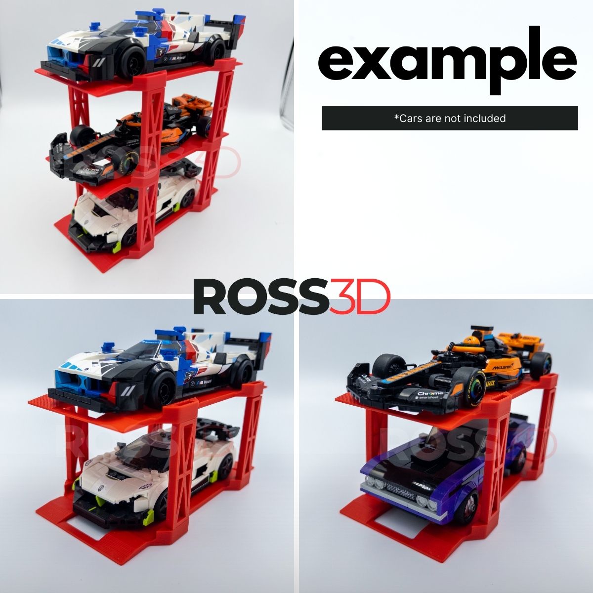ROSS3D Stackable Display Rack for Lego Speed Champions and Lepin – Extendable Storage Stand for Collectible Car Sets